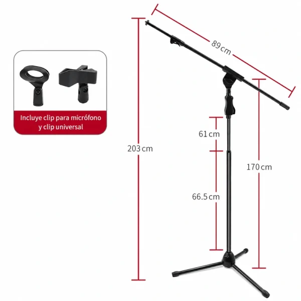 Pedestal Soporte de Micrófono Profesional con Brazo Extensible y Trípode Ajustable