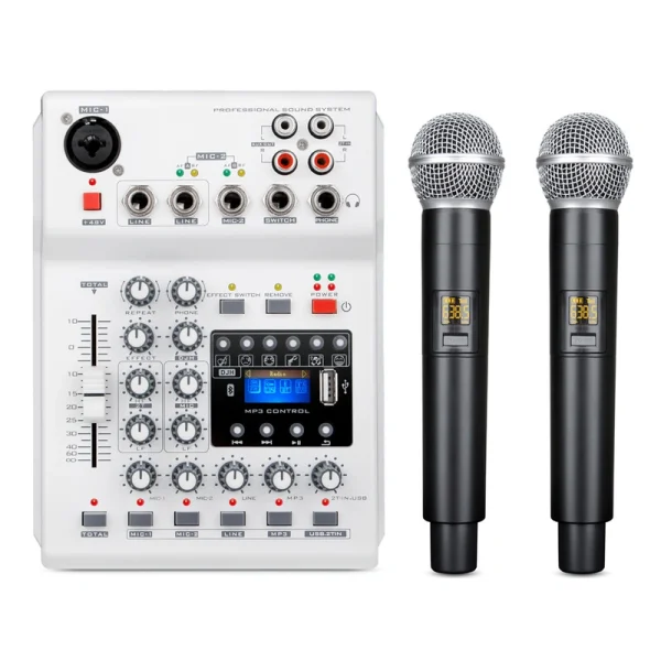 Consola Mezcladora de Sonido con 2 Micrófonos Inalámbricos Sensacional USB Bluetooth